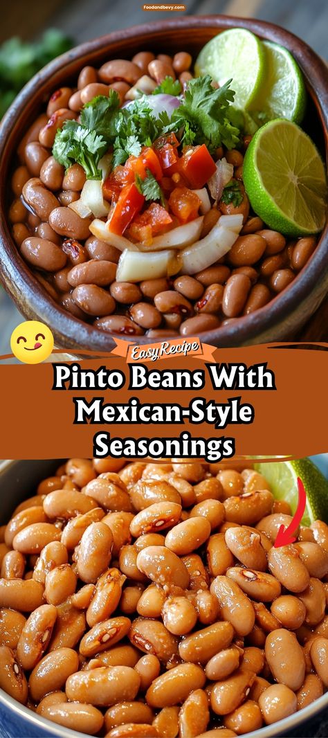 Best Pinto Beans With Mexican-Style Seasonings Pinto Beans With Mexican Style Seasoning, Pinto Beans Mexican Style, Crockpot Pinto Beans Mexican, Burrito Sides, Mexican Meals Easy, How To Cook Pinto Beans, Pinto Bean Recipes Mexican, Mexican Beans Recipe Authentic, Mexican Pinto Bean Recipes