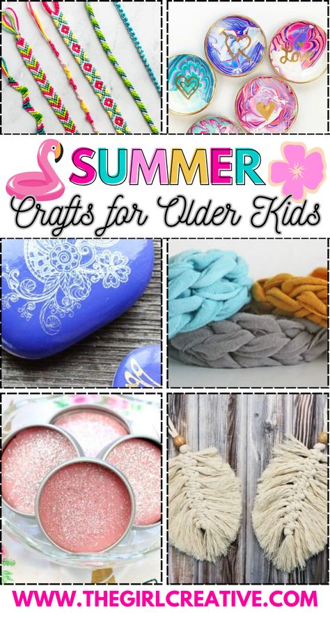 Inspire your older kids to take a break from their phones and make some fun summer crafts. This collection of 21 ideas will keep your kids busy while helping them discover a new love for creating with their hands. Crafts, Easy Crafts for Teens, Easy Crafts for Kids, Summer Crafts for Kids, Fun Crafts for Girls, Easy kids crafts summer, fun crafts for teens, fun crafts for kids, summer crafts for school age kids Summer Crafts For School Age Kids, Summer Camp Crafts For Teens, Crafts For Nine Year Olds, Crafts For 11 Year Girl, Crafts For Teenagers Girl, Crafts For 10 Year Girl, Crafts For 8 Yr Girl, Fun Summer Crafts For Teens, Craft Ideas For Teen Girls