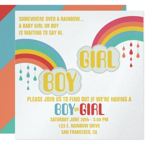 RAINBOW GENDER REVEAL Invitation #Ad , #Ad, #REVEAL#Invitation#created#Shop Rainbow Gender Reveal, Rainbow Baby Shower Invitations, Gender Reveal Ideas, Gender Reveal Party Invitations, Baby Shower Bbq, Trendy Baby Shower Ideas, Elegant Baby Shower, Baby Gender Reveal Party, Rainbow Baby Shower