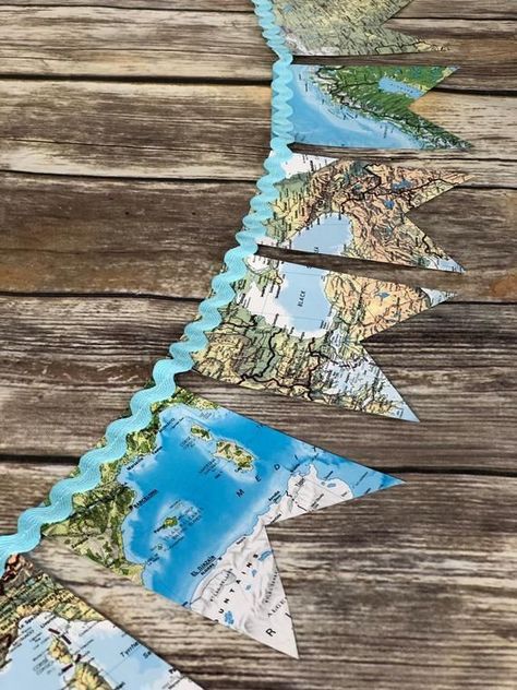 Geography Bulletin Boards, Map Garland, Graduations Ideas, Map Banner, Travel Theme Classroom, Travel Banner, Geography Classroom, Around The World Theme, Travel Party Theme