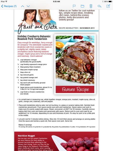 Holiday Cranberry-Balsamic Roasted Pork Tenderloin - LOONEY SPOONS Looney Spoons, Roasted Pork Tenderloin, Roasted Pork Tenderloins, Roasted Pork, Twitter Tips, Main Course Recipes, Pork Tenderloin, Pork Roast, Weight Watchers Meals