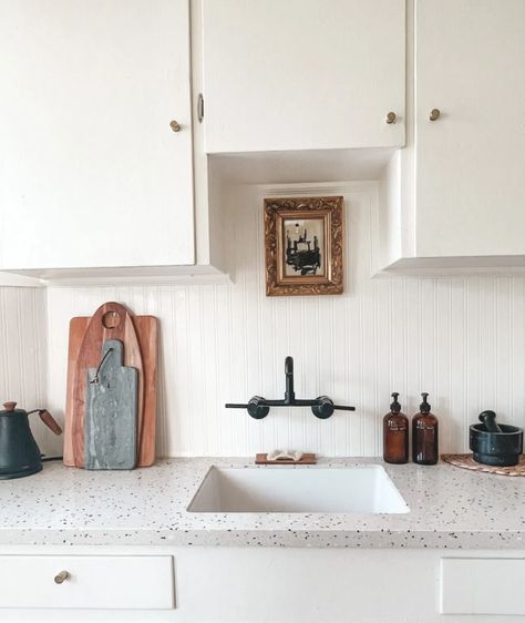 Wallpaper Instead Of Backsplash, Beadboard Backsplash Kitchen, Beadboard And Wallpaper, Beadboard Kitchen Backsplash, Wallpaper Backsplash Kitchen, Kitchen Beadboard, Wallpaper For Kitchen Cabinets, Beadboard Kitchen, Diy Beadboard