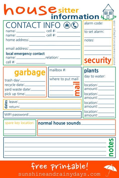 Are you heading out of town and wondering what type of information you should leave for the house sitter? We have you covered with the House Sitter Printable! House Sitting Instructions, House Sitter Checklist, House Sitting Checklist, Pet Sitter Instructions Free Printables, House Sitter Instructions, Dog Sitter Instructions, Kat Diy, Pet Sitting Business, Medical Binder