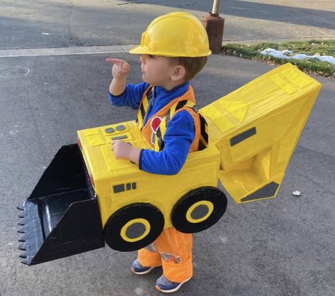 Diy Digger Costume, Backhoe Costume, Duct Tape Costumes, Digger Costume, Farm Costumes, Cardboard Costumes, Truck Costume, Diy Tractor, Boys Halloween Costumes Diy