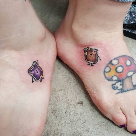 Pbj Tattoos, Pb&j Tattoo, Couples Tattoos Peanut Butter And Jelly, Peanut Butter Jelly Tattoo Couple, Peanut And Jelly Tattoos, Peanut Butter Jelly Tattoo, Peanut Butter And Jelly Tattoo, Jelly Tattoo, Peanut Butter And Jelly Drawing Cute