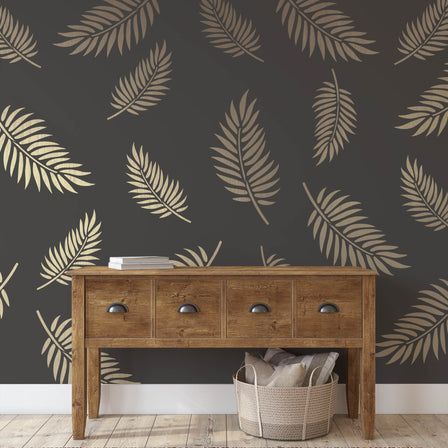 Wall Stencils for Design and Decor - Large Wall Stencil Patterns Palm Leaf Stencil Wall, Texture Work On Wall, Wallpaper Sheet For Wall, Wall Paint With Stencil, Accent Wall Stencil Ideas Bedroom, Palm Stencil Wall, Living Room Wall Stencil Design, Wall Texture For Living Room, Wallpaper On Wall Living Room