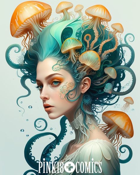 #aiart #aiartwork #aiillustration #darkfantasy JeLLYFiSH+MeRMAiD Mermaid Portrait Art, Mermaid Art Fantasy Dark, Siren Portrait, Mermaid Realistic, Realistic Mermaid Drawing, Underwater Goddess, Cosmic Mermaid, Mermaid Portrait, Jellyfish Mermaid