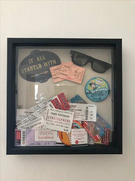 Shadow Box Tickets, Shadow Box Couple Ideas, Shadow Box Ideas For Boyfriend, Couple Shadow, Media Pictures, Diy Shadow Box, Relationship Things, Home Goals, Movie Tickets