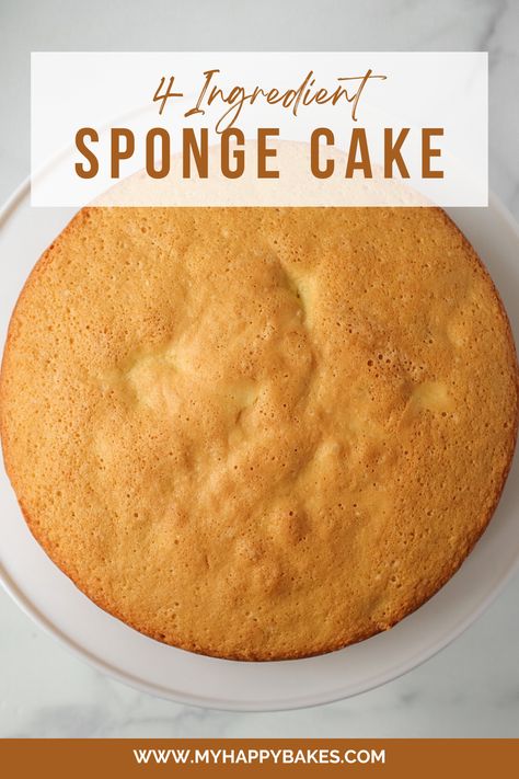 This simple 4-Ingredient Sponge Cake is made with just 4 pantry staples. It’s light, airy, easy to make and so versatile! #cakerecipes #dairyfree Plain Sponge Cake Recipe, Easy Cake Recipes No Butter, Gluten Free Sponge Cake Recipes, Easy Sponge Cake Recipe Simple, 3 Ingredient Sponge Cake, Low Calorie Vanilla Cake, Simple Cake Recipe Easy, Birthday Sponge Cake, Easy Cake Recipes 4 Ingredients Simple