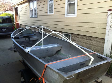 Winterize Boat, Canoe Modifications, Jon Boat Ideas, Boat Conversion, Boat Cover Support, Jon Boat Modifications, Boat Modifications, Jon Boats, Aluminum Fishing Boats