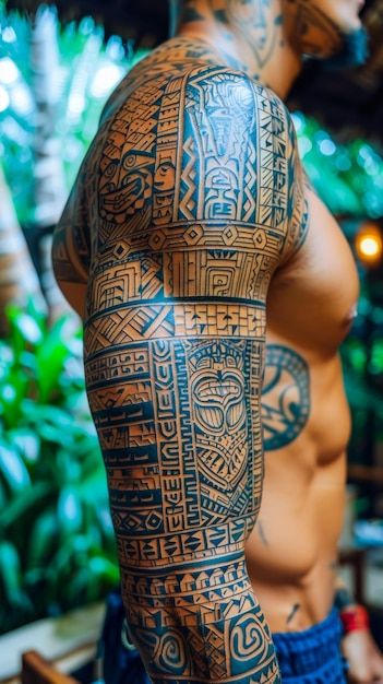 Carribean Tattoos Men, Polynesian Tattoo Sleeve, Polynesian Tattoo Designs, Maori Tattoo Designs, Upper Arm Tattoos, Warrior Tattoos, Leg Tattoo Men, Human Canvas, Inked Men