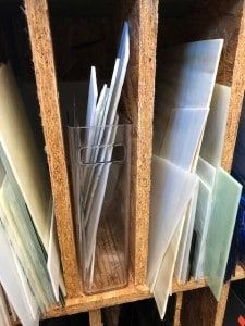 Glass Sheet Storage, Stained Glass Studio Setup, Glass Work Table, Stained Glass Grinder, Stained Glass Tools, Studio Makeover, Outdoor Studio, Delphi Glass, Glass Closet