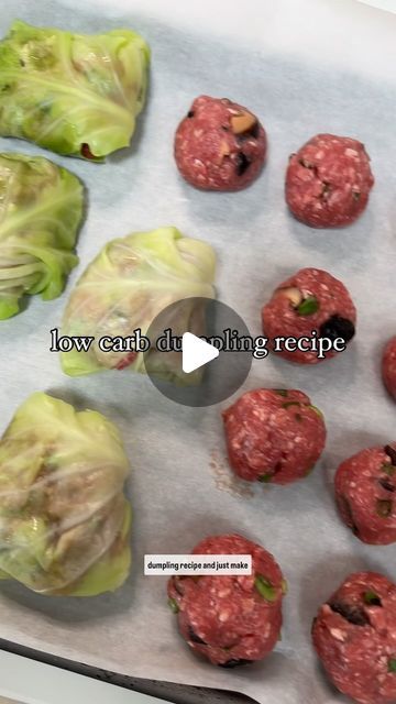 kat chao on Instagram: "have you made dumplings before? makes great leftovers too. you can always wrap it in dumpling wrappers and fry, steam, or boil. 🥟✨  Ingredients ⬇️: 2 lb ground beef 1 egg 5 green onions diced 1 cup shitake mushroom diced 1 tbsp garlic minced  1 tsp corn starch  1 tsp sea salt 1 tsp white pepper 1 tbsp oyster sauce 1 tbsp soy sauce  for cabbage rolls: blanch cabbage leaves for a 30-40secs.  if you’re making a big batch, boil the entire cabbage head to make it easier to separate.  wrap filling in the cabbage leaves and steam for 10mins.   for meatballs: roll filling into meatballs.  pan fry in oil for about 6-7 mins all around.   dipping sauce: I used light soy sauce bc it’s a little sweeter and mixed in chili crisps.   #easyrecipe #lowcarb #lowcarbrecipes #dumplings Cabbage Dumpling Rolls, Cabbage Wraps Recipes, Sauce For Cabbage Rolls, Sauce For Cabbage, Healthy Dumplings, Onion Boil, Cabbage Dumplings, Cabbage Wraps, Ground Beef And Cabbage