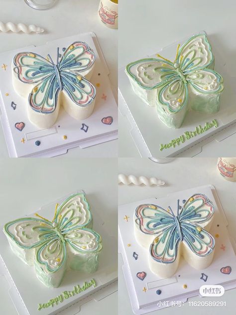 Butterfly Bento Cake, Makanan Aesthetic, Butterfly Sheets, Bake Ideas, 21st Ideas, Butterfly Birthday Cakes, Icing Flowers, Beautiful Cake Designs, Cafe Ideas