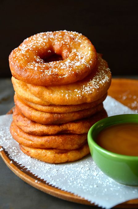 Apple Fritter Rings with Caramel Sauce Recipe from justataste.com Caramel Sauce Recipe, Apple Fritter, Caramel Recipes Sauce, Just A Taste, Apple Fritters, Apple Desserts, Köstliche Desserts, A Cup Of Coffee, Caramel Sauce