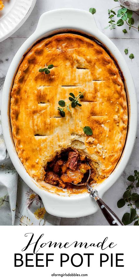 Beef Pot Pie Recipe, Beef Pot Pie, Buttery Flaky Pie Crust, Beef And Vegetables, Beef Pot Pies, Pot Pie Recipe, Tomato Gravy, One Dish Dinners, Pot Pies Recipes