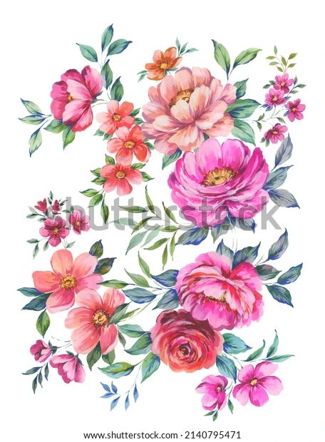 Hand Painted Artistic Floral Bouquet Multicolor Stock Illustration 2140795471 | Shutterstock Watercolor Flowers Bunch, Bunch Flower, Ginger Flower, Open Flower, Flower Art Images, Magnolia Flower, Digital Print Fabric, Watercolor Flower, Digital Flowers