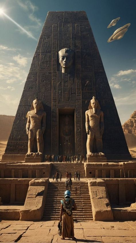 Egyptian Temple Art, Alien Temple, Ancient Egyptian Temple, Alien Civilization, Bucky Barnes Fanart, Egyptian Goddess Art, Ancient Astronaut Theory, Ancient Structures, Ancient Egyptian Artifacts