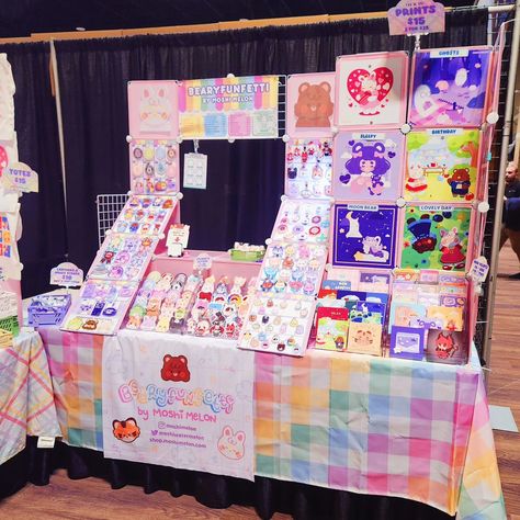 Goodmorning St. Louis! ✨️ #animestl has been absolutely amazing so far and we cannot wait to see everyone today! Make sure to swing by to get your cute goodies as we are quickly selling out of our more popular items such as apparel, tumbler cups, and many different charms! #kpop #artistalley #pastelart #artistoninstagram Convention Setup, Selling Aesthetic, Market Setup, Stall Design, Event Booth, Craft Booth Displays, Vendor Booth, Market Displays, Stall Designs