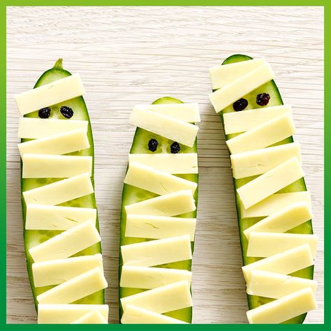 COOK: Cucumber Mummies Cucumber Halloween Snack, Halloween Cucumber, Cucumber Halloween, Cooked Cucumber, Recipe Cucumber, Recipe To Cook, Halloween Themed Food, Halloween Box, Kids Recipe