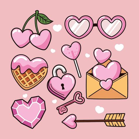 Free vector hand drawn love cartoon elem... | Free Vector #Freepik #freevector #heart-character #cute #hand-drawn-illustration #cartoon-set Cartoon Elements, Love Cartoon, Valentines Illustration, Cute Easy Doodles, Valentine Stickers, Banner Ads Design, Love Illustration, Cute Easy Drawings, Beautiful Stickers