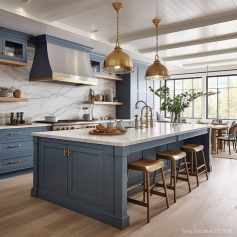 Grey Blue Kitchen, Blue Kitchen Island, Light Blue Kitchens, Blue Kitchen Cabinets, Elegant Kitchens, Blue Kitchen, Kitchen Cabinet Colors, Kitchen Inspiration Design, Open Concept Kitchen