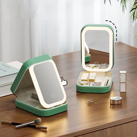 Portable Makeup Storage, Stylish Makeup, Makeup Storage Box, Led Makeup Mirror, Flawless Makeup Application, Makeup Mirror With Lights, Storage Mirror, Cosmetic Mirror, Makeup Mirrors