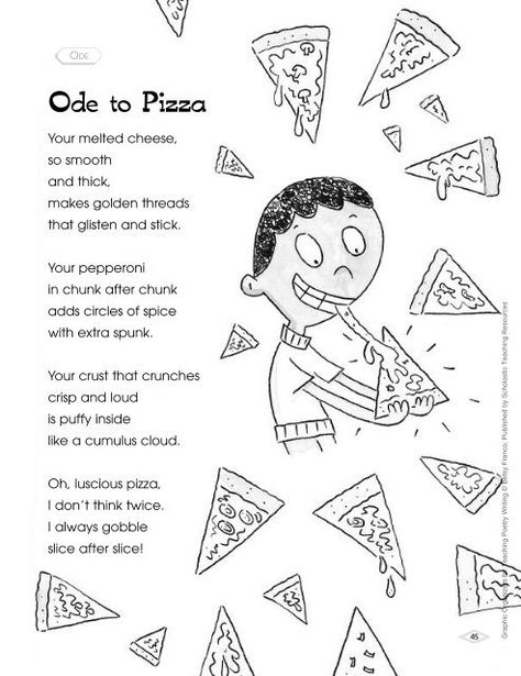 Ode to Pizza - Scholastic Store Personification Poems, Word Prompts, Silly Poems, Poetry Poster, Poetry Posters, Poetry Activities, Teaching Poetry, Poetry For Kids, Poetry Ideas