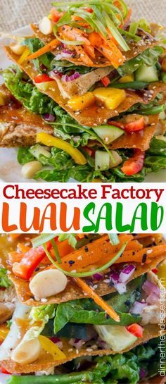 Cheesecake Factory Luau Salad with an Asian Balsamic Vinaigrette, crunchy wonton sheets, vegetables and macadamia nuts, this recipe is a perfect copycat! Luau Salad, Cheesecake Factory Salads, Louisiana Chicken Pasta, Salad Copycat, Cheesecake Factory Recipes, The Cheesecake Factory, Savory Salads, Salad Pasta, Asian Salad