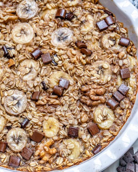 No Bake Oatmeal Bars, Banana Baked Oatmeal, Baked Oatmeal Recipes, Chocolate Chip Banana, Clean Eating Breakfast, Clean Food Crush, Food Crush, Cozy Mornings, Banana Oatmeal