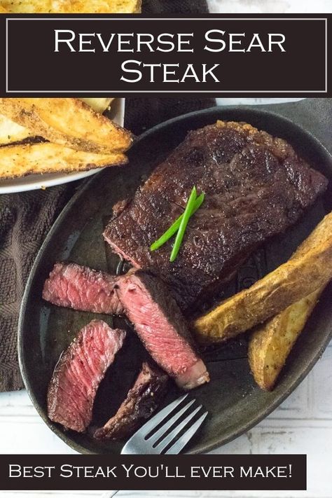 The reverse sear steak method is the best way to cook a steak. #steak #beef Cook Frozen Steak, Sear Steak, Reverse Sear Steak, Ways To Cook Steak, Red Juice, Frozen Steak, Pan Seared Steak, Grilled Steak Recipes, Steak And Mushrooms