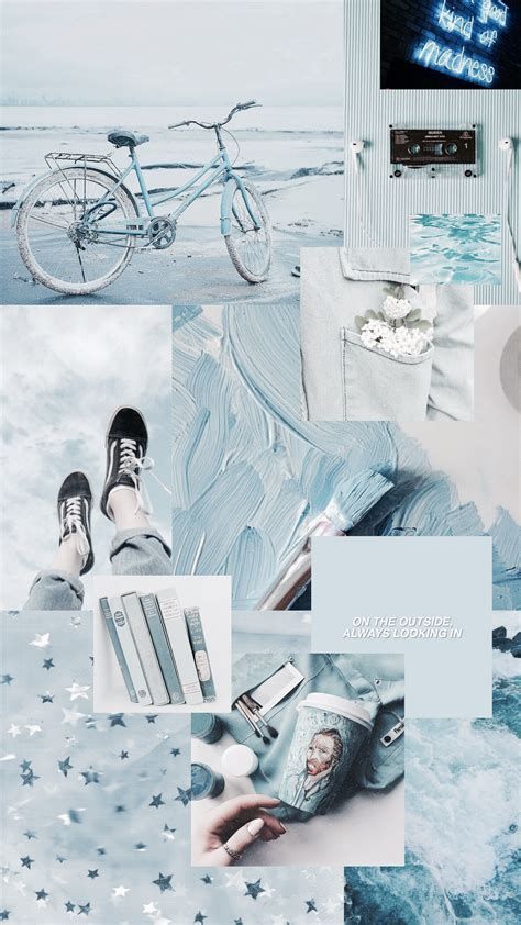 Images By Karla Rojas On Lockscreen | Aesthetic Pastel Blue Aesthetic Wallpaper, Blue Aesthetic, Aesthetic Wallpaper, Blue And White, Collage, Blue, White