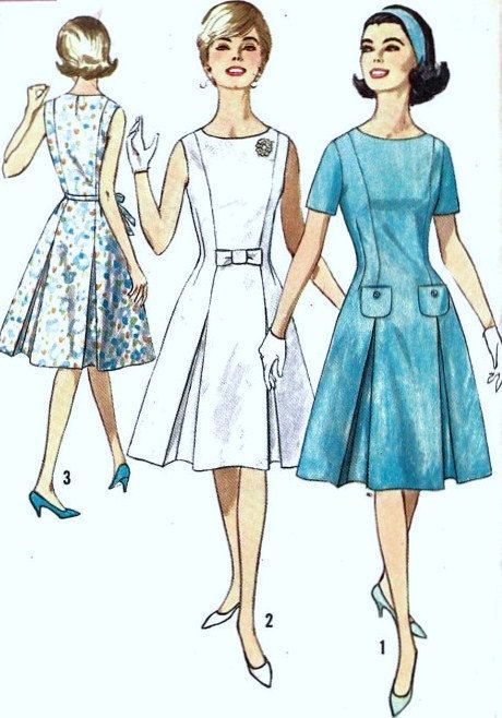 Inverted Pleat Dress, 60s Dress Pattern, Princess Line Dress, Vintage Sewing Patterns Free, Simplicity Patterns Vintage, Patron Vintage, 1960 Fashion, Princess Line, Pleat Dress