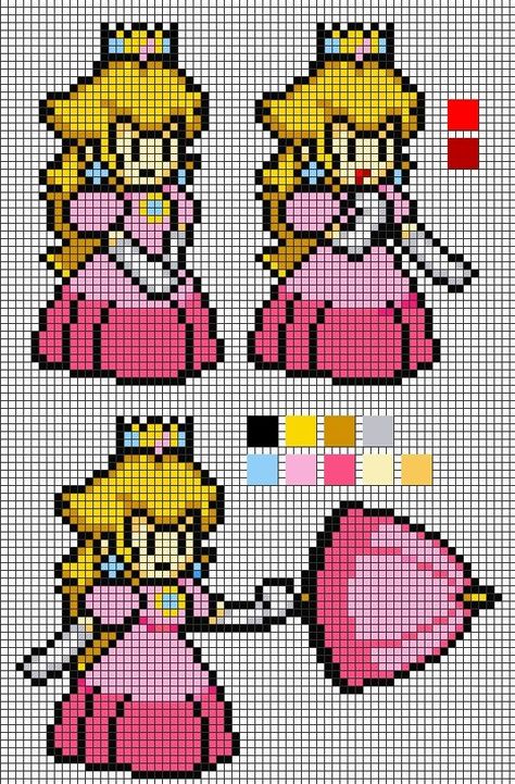 Princesa Peach: Peach Perler, Nintendo Perler, Perler Bead Mario, Princesa Peach, Pixel Art Templates, 8bit Art, Perler Bead Templates, Perler Crafts, Motifs Perler