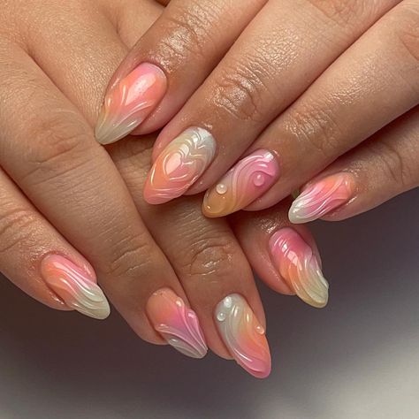 🫶🏼💖 we slay aura/ombre set many times with no airbrush machine 🤍 Aura Y2k Nails, 3d Ombre Nails, Aura 3d Nails, Airbrush Ombre Nails, Air Brushed Nails, Airbrush Nail Designs, Jelly Gloss, Airbrush Nail, Airbrush Nail Art