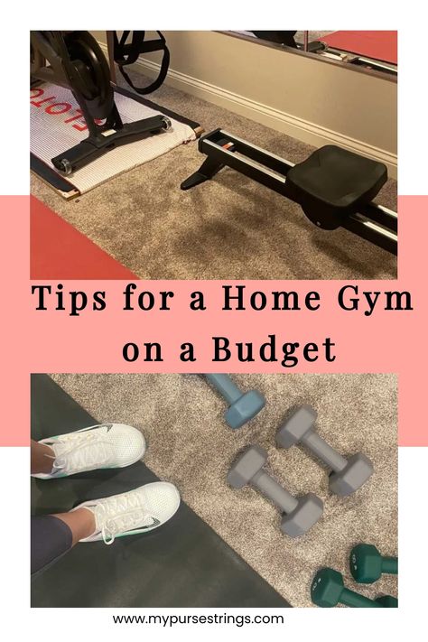 View of a home gym setup with a rowing machine, free weights, and a person's feet in sneakers, highlighting budget-friendly exercise options. At Home Gym Equipment, Mini Gym At Home, Home Gym On A Budget, Best Workout Machine, Home Workout Space, Best Home Workout Equipment, Home Gym Essentials, Mini Gym, Dream Home Gym