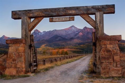 The Last Dollar Ranch | Pardon my absence from Flickr the la… | Flickr Log Gate, Farm Gates Entrance, Ranch Entrance Ideas, Ranch Entrance, Open Gates, Western House, Driveway Entrance Landscaping, Farm Entrance, Ranch Gates