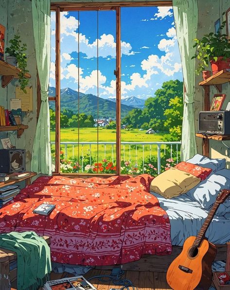 Anime Cozy Wallpaper, Calming Pictures, Childhood Memories Art, Roses Book, Wallpaper Doodle, Easy Canvas Art, Window Light, Cool Wallpapers Art, Fantasy Art Landscapes