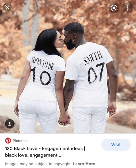 Engagement announcement idea with L’s old number❤️ Engaged Shirts, Engagement Pictures Poses, Munaluchi Bride, Couples Engagement Photos, Black Love Couples, Engagement Poses, Engagement Photo Poses, Wedding Engagement Photos, Wedding Goals