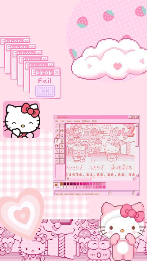 Hello Kitty Pixel Wallpaper, Hello Kitty Collage Wallpaper, Pink 2000s Aesthetic Wallpaper, Cute Soft Pfp, Pink Hello Kitty Wallpapers, Pink Kitty Wallpaper, Pink Y2k Background, 2000s Aesthetic Wallpaper, Pink Cute Aesthetic