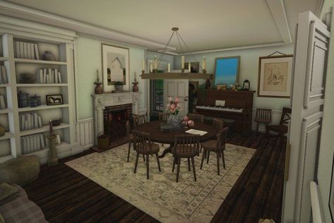 A fabulous bloxburg dining room Vintage Bloxburg House, Bloxburg Dining Room, Bloxburg Interior, Bloxburg House Ideas 1 Floor, Bloxburg Building, Bloxburg Town, Blocksburg Room Ideas￼, Bloxburg Houses, Bloxburg Builds