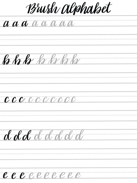 Brush Lettering Alphabet Printable Practice Sheets Free Brush Lettering Practice Sheets, Brush Calligraphy Practice Sheets, Brush Letters, Brush Lettering Alphabet, Alphabet Practice Sheets, Brush Lettering Worksheet, Lettering Practice Sheets, Lettering Worksheets, Modern Calligraphy Practice