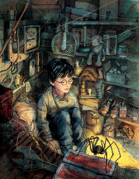 Harry Potter sits lonely in his room below the stairs. illustrations courtesy/bloomsbury Nicholas Flamel, Fanart Harry Potter, Albus Severus Potter, Art Harry Potter, Harry Potter Illustrations, Harry Potter Illustration, Theme Harry Potter, Images Harry Potter, Potter Art