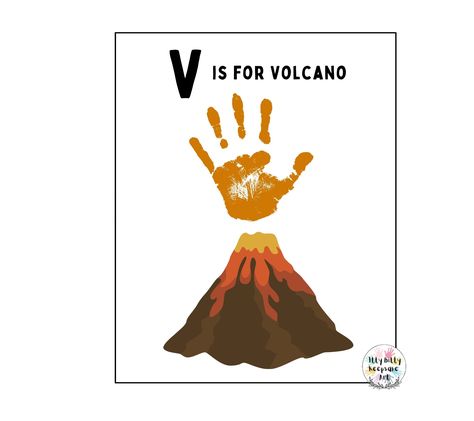 Letter V Handprint Craft Art Printable Template / Alphabet Crafts V Is For Volcano, Letter V Crafts, Handprint Template, Art Craft Kids, Craft Preschool, Mothers Day Poems, Toddler Craft, Teacher Art, Circle Math