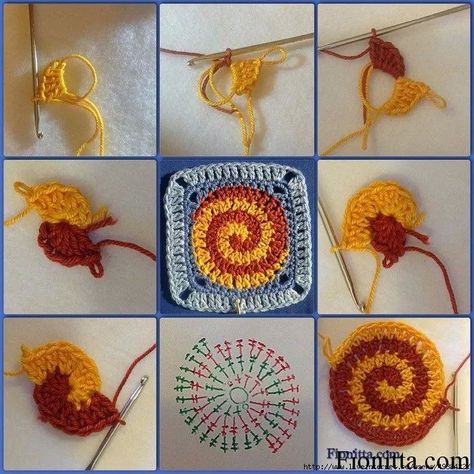 Twirl Spiral Crochet Pattern, Motifs Granny Square, Háčkované Lemy, Spiral Crochet, Crochet Stitches Guide, Crochet Mandala Pattern, Mode Crochet, Crochet Motif Patterns, Diy Vetement