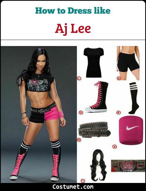 AJ Lee Costume for Cosplay & Halloween 2021 Aj Lee Costume, Woman Wrestler Costume, Female Wrestlers Costume, Wwe Costumes Women, Wwe Wrestlers Costumes, Wwe Halloween Costumes, Wwe Cosplay, Wwe Costumes, Spirit Weeks