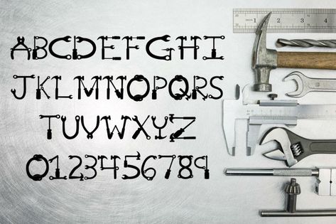 Mr. Fix It - Tool Font for Handy Men and Women Awesome Fonts, Mr Fix It, Font Shop, Lakeside Cottage, Lettering Art, Women Graphic, Canvas Paint, Fancy Fonts, Calligraphy Alphabet