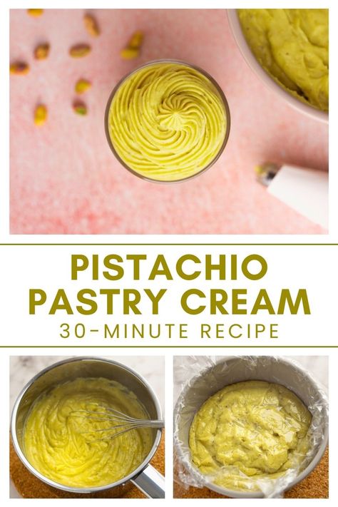 Indulge in the delightful flavor of homemade pistachio pastry cream! This easy-to-make cream is perfect for filling pastries, layering in cakes, or piping into sweet rolls. With the rich taste of pistachio paste and a hint of white chocolate, this creamy filling will elevate your desserts to a whole new level. Try it today and treat yourself to a nutty, creamy experience! Pistachio Cake Filling, Pistachio Paste Recipe, Pistachio Pastry, Cream Puff Filling, Pistachio Paste, Easy Tiramisu Recipe, Pastry Cream Recipe, Pistachio Recipes, Cake Filling Recipes