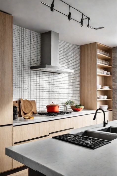 Explore the visual appeal of open shelving and upper cabinets to create your dream kitchen. #KitchenCabinetDesign Kitchen With No Upper Cabinets, Kitchen No Uppers, Kitchen No Upper Cabinets, Brisbane House, Small Porch Decor, Creative Kitchen Backsplash, No Upper Cabinets, Atrium House, Kitchen 2024