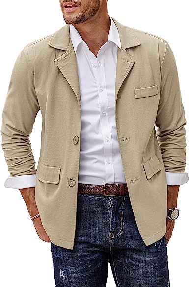 55% Linen, 45% Cotton Button closure Machine Wash Lightweight Fabric: This cotton linen jacket is soft and breathable, brings you comfortable feeling in all day. Features: Fashion linen blazer jacket designed with notched lapel collar, button closure, 2 real flap pockets, 1 decorative chest pocket and shoulder pads. Matching Tips: The linen suit jacket works best with a pair of jeans or chinos, and worn with a simple dress shirt or t shirts underneath, gets a relaxed but fashionable Linen Suits For Men, Casual Suits, Lightweight Blazer, Mens Linen, Linen Casual, Linen Suit, Sports Blazer, The Grove, Casual Suit